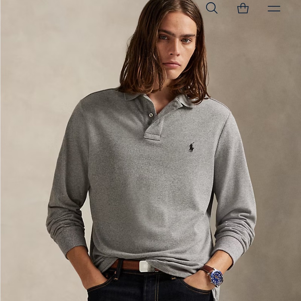 Polo Ralph Lauren Men’s Gray Long Sleeve Polo Shirt Size M Classic Logo